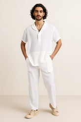 Men's Crinkled Co-Ord Set White