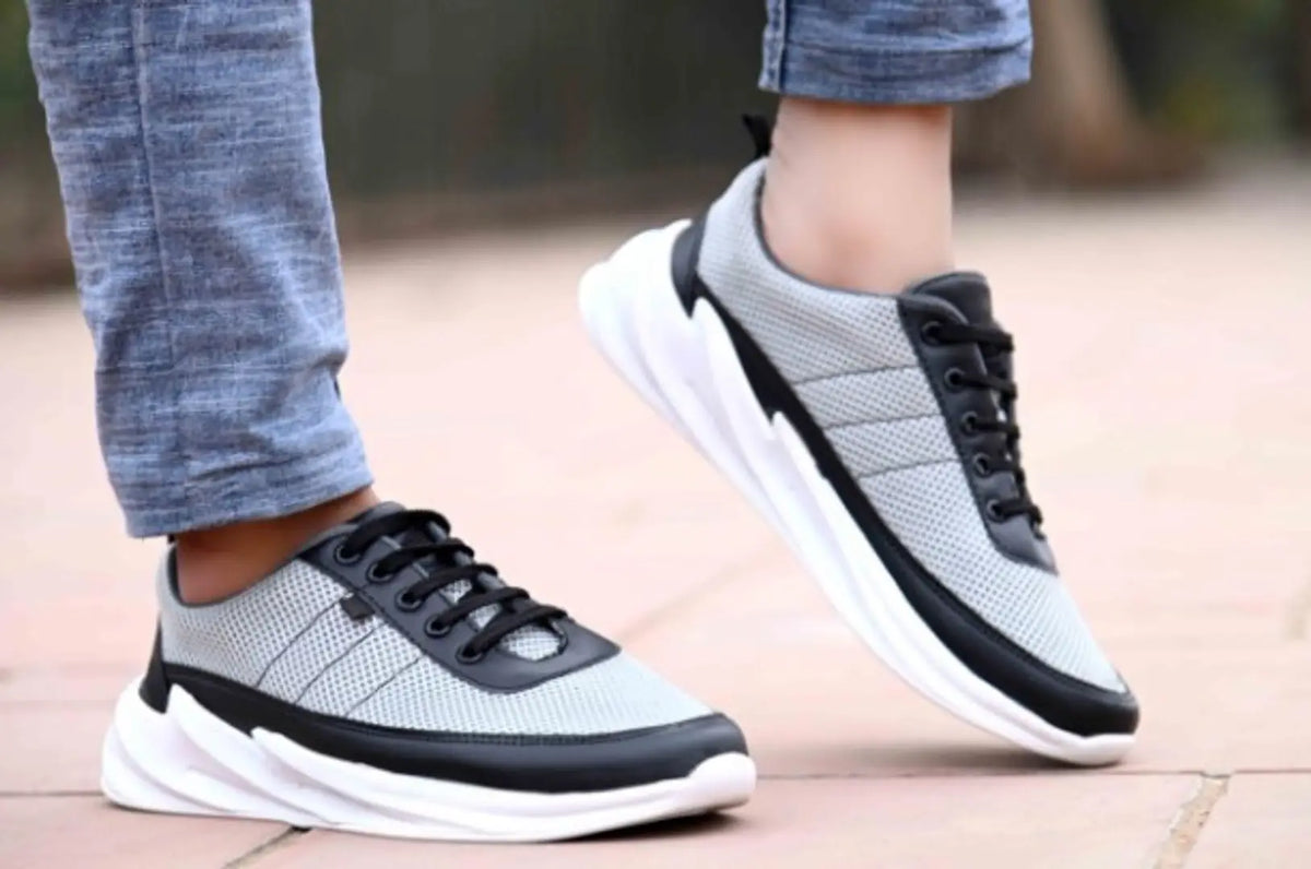 Stylish Grey Mesh Sports Shoes For Men