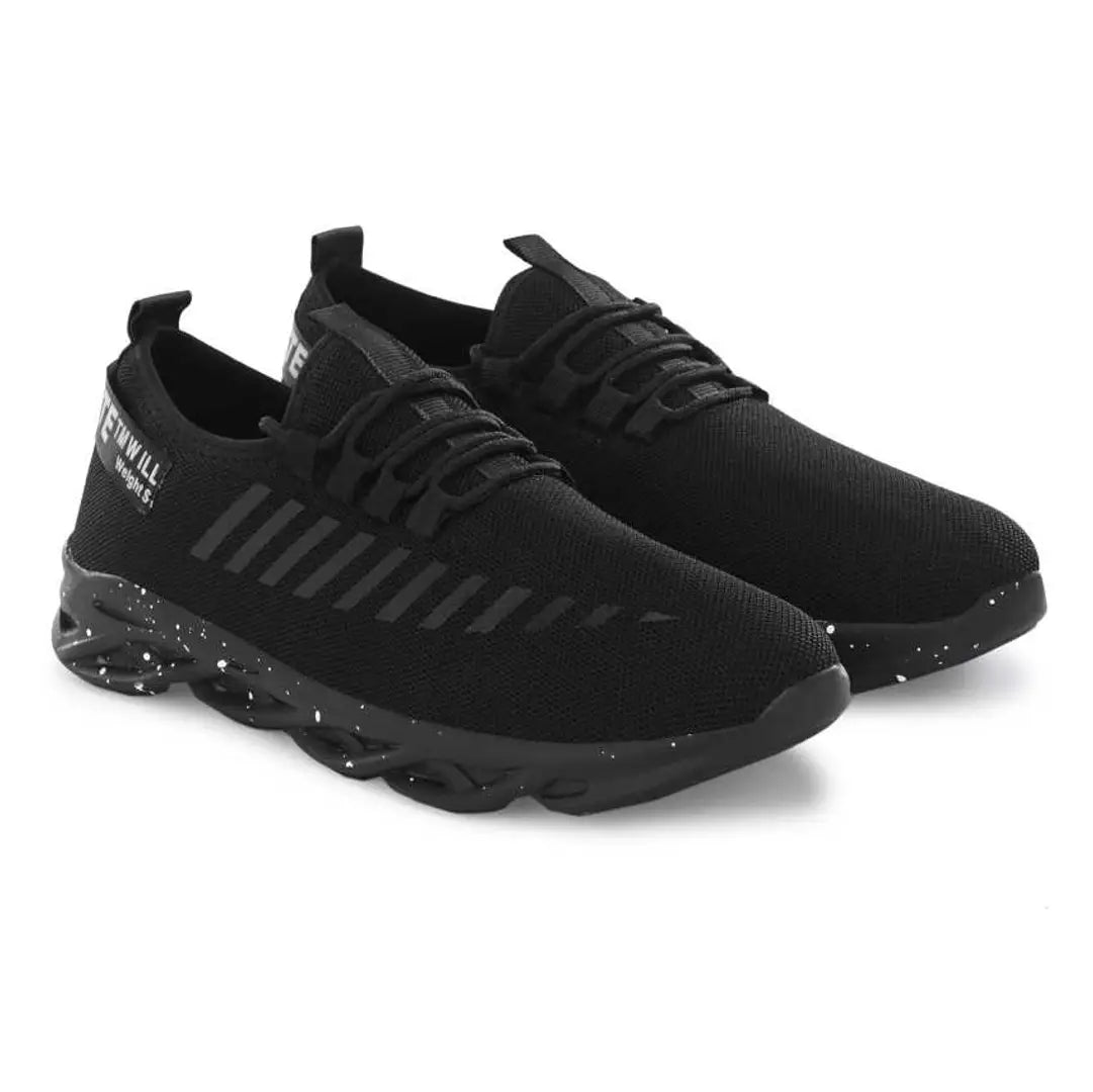 Elegant Black Mesh Solid Sports Shoes For Men