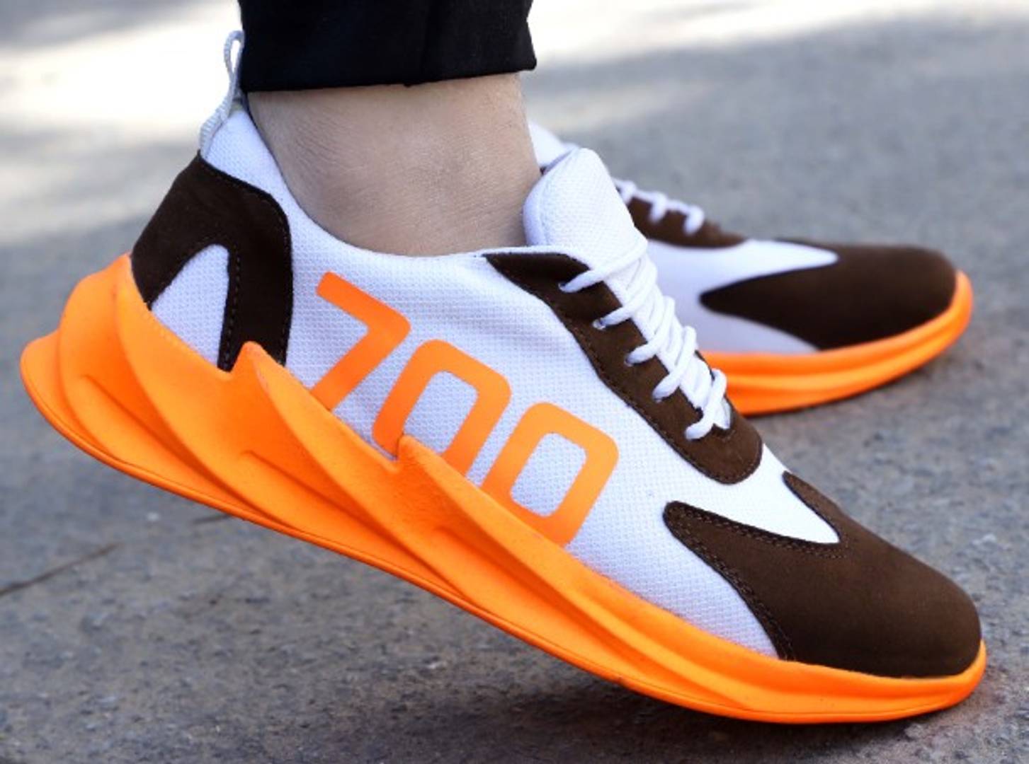 Mens Orange Mesh Self Design Sports Shoes