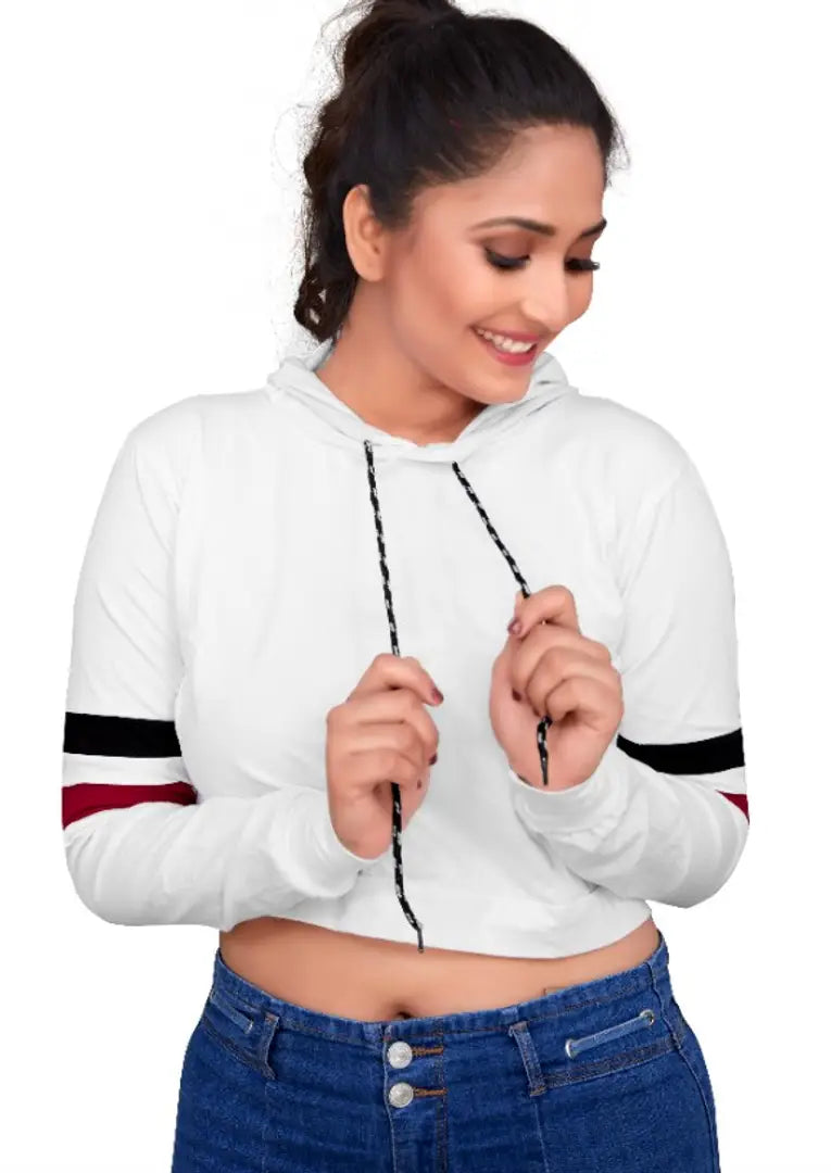 Women's Style Crop T-shirt With Hoodie Full Sleeve