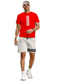 Mens Half Track Suit Red Cotton T-shirt and Off White Lycra Short
