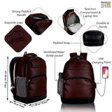 Leather World 15.6 inch PU Leather Travel USB College Laptop Backpack Men Women -Brown