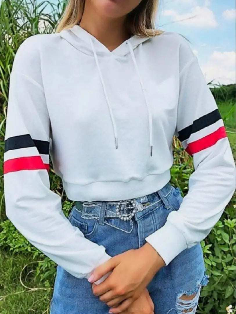 Most Demading And surperb Cotton Crop Top Hoodie With Long Sleeve White