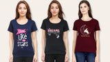Women's Cotton Blend Typographic Print T-Shirt Pack of 3