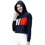 Jasan Apparels Colourblock Women Crop Hoodies | Full Sleeve Sweatshirts | Hooded Sweatshirt | 100% Cotton Short Sleeve Croptops (Small) Navy Blue