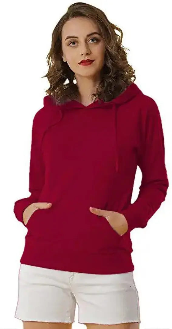 Stylish Maroon Polycotton Solid Sweatshirts For Women