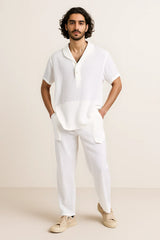 Men's Crinkled Co-Ord Set White