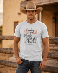 Cowboy round neck T-shirt in Melange Grey on male model