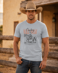 Cowboy round neck T-shirt in Silver Frost on male model