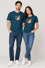 Navy Blue couple wearing Cat t-shirt