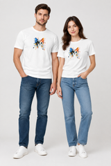 White couple wearing Cat t-shirt