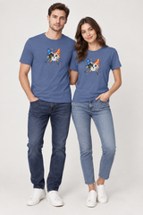 Smoke Blue couple wearing Cat t-shirt