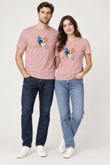 Pastel Dusty couple wearing Cat t-shirt