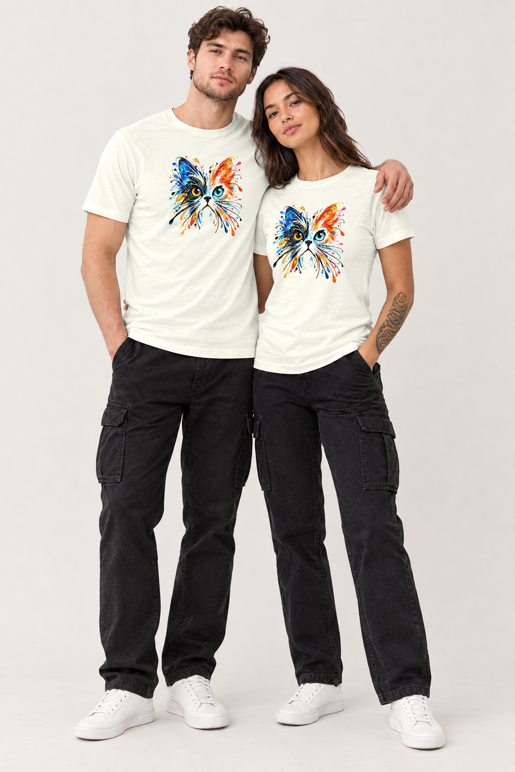 Ivory couple wearing Cat t-shirt